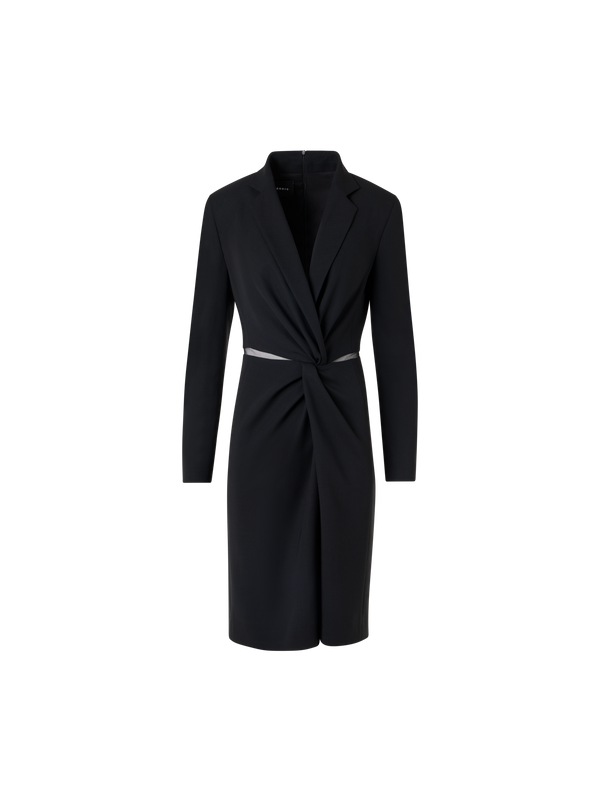 Designer Kleid aus Woll-Double-Face mit Knoten-Taille - Schwarz