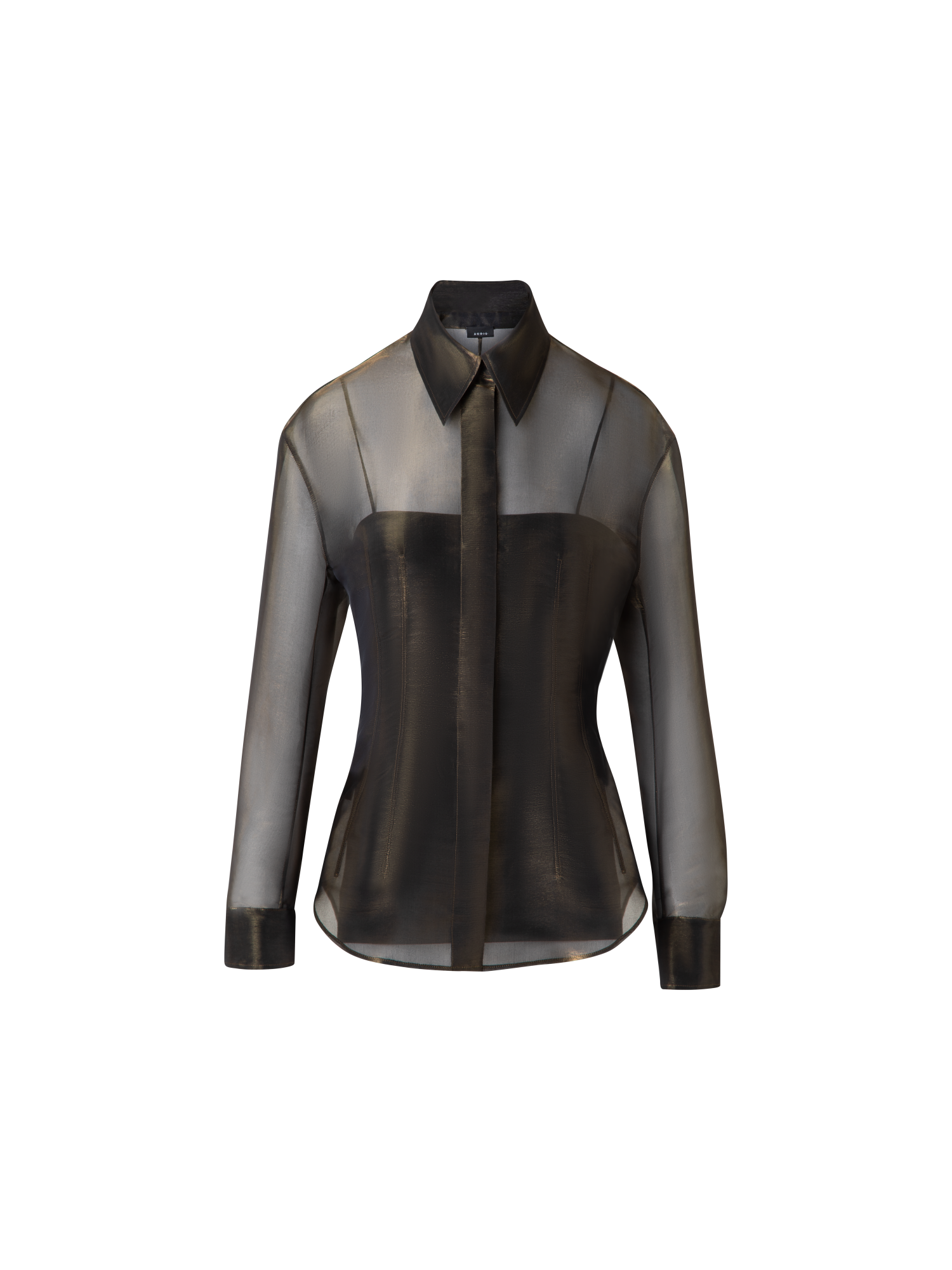 Designer Organza-Seidenbluse mit Goldschimmer - Schwarz - Gold