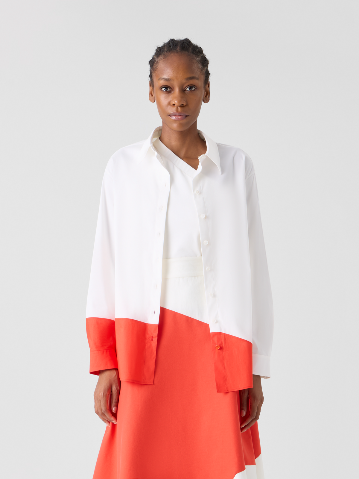 Designer Oversize-Baumwollbluse mit Polygon-Patchwork - Ecru #editorial