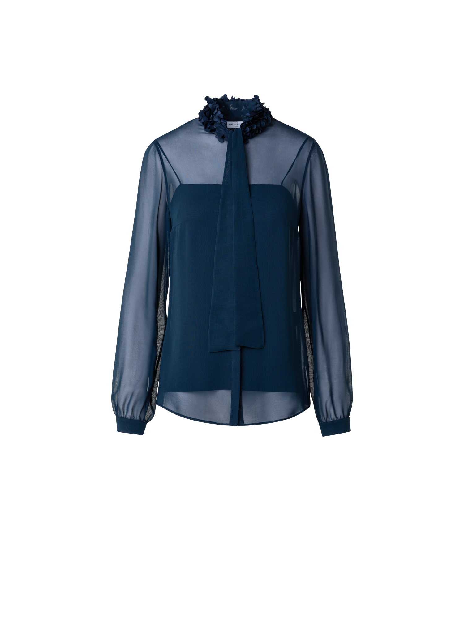 Designer Transparente Bluse mit 3D-Lasercut-Flocken - Dunkelblau - Blau