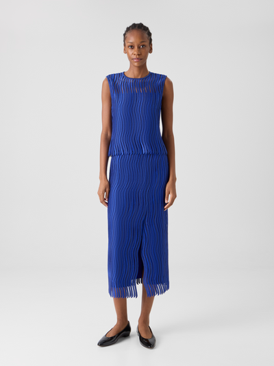 Designer Midi-Bleistiftrock aus Wave-Guipure - Blau #editorial