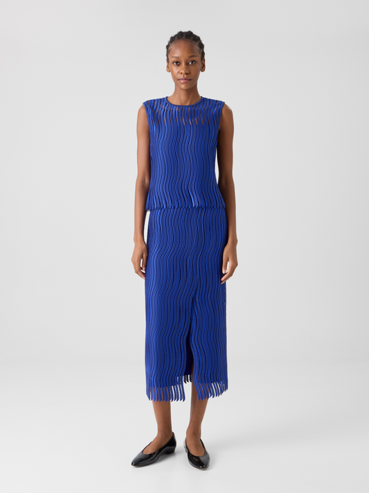 Designer Midi-Bleistiftrock aus Wave-Guipure - Blau 
