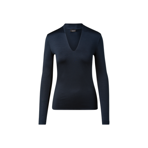 Shirt mit V-Kragen aus Seiden-Stretch-Jersey