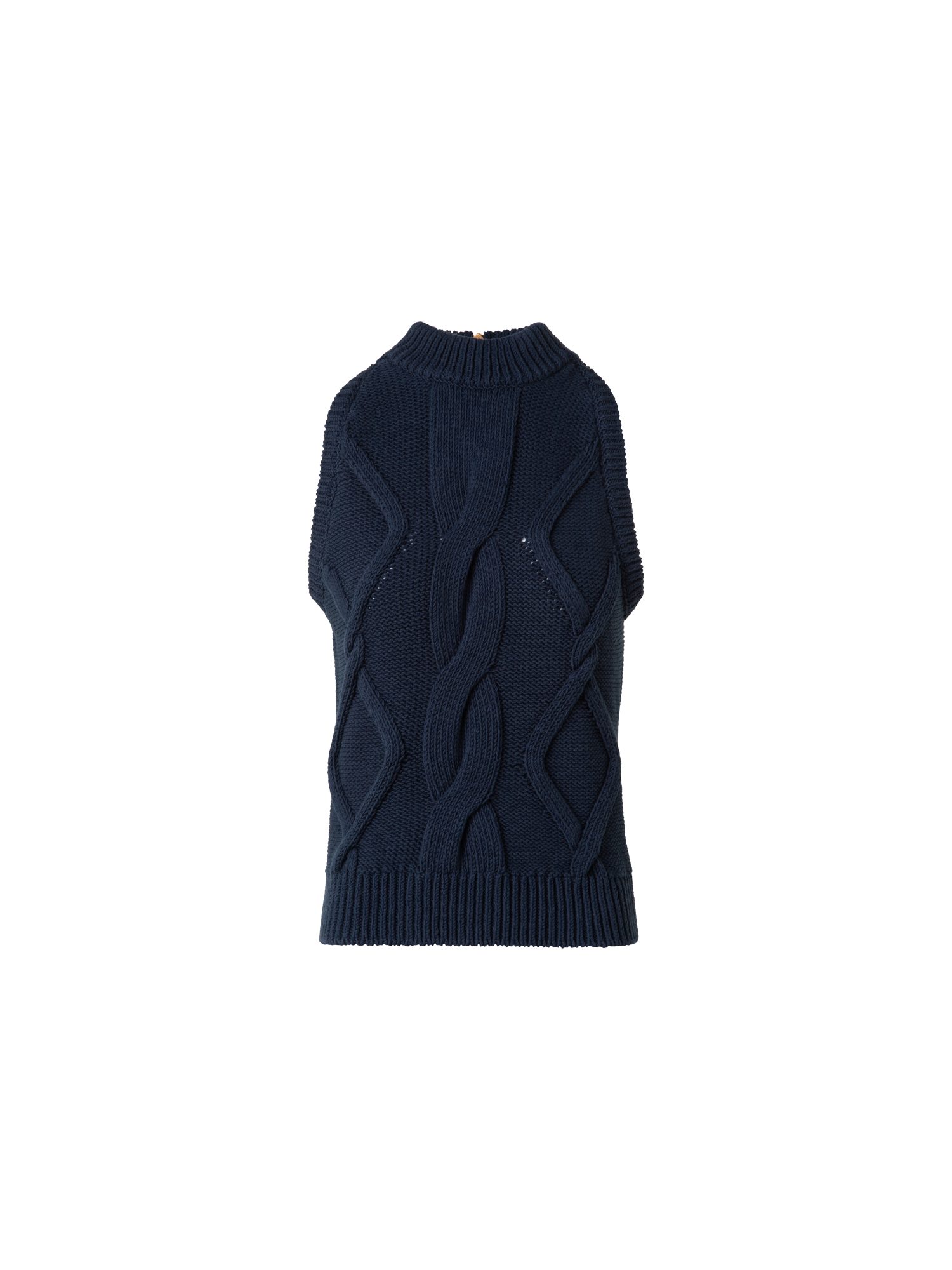 Designer Ärmelloses Baumwoll-Stricktop mit Zopfmuster - Dunkelblau - Blau