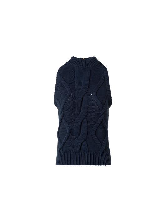 Designer Ärmelloses Baumwoll-Stricktop mit Zopfmuster - Dunkelblau - Blau