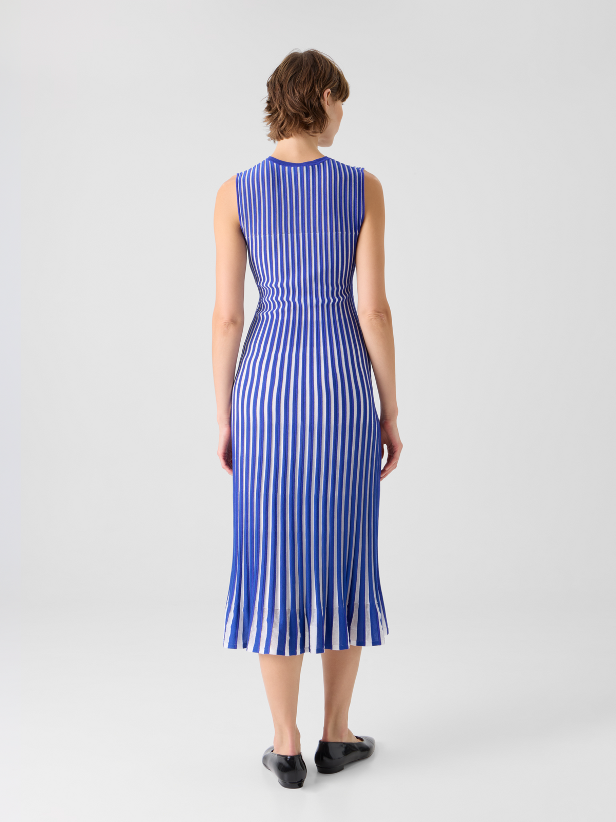 Designer Zweifarbiges Rippstrick-Kleid mit transparenten Schultern - Blau