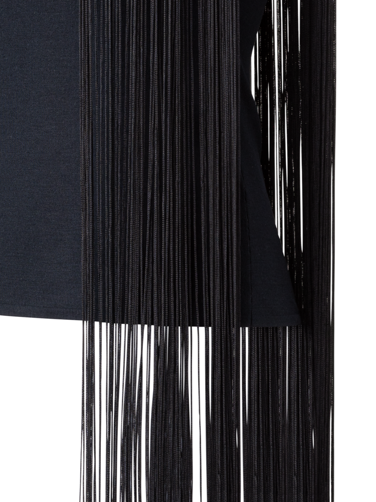 Designer Seiden-Lurex-Top mit langen Fransen - Schwarz