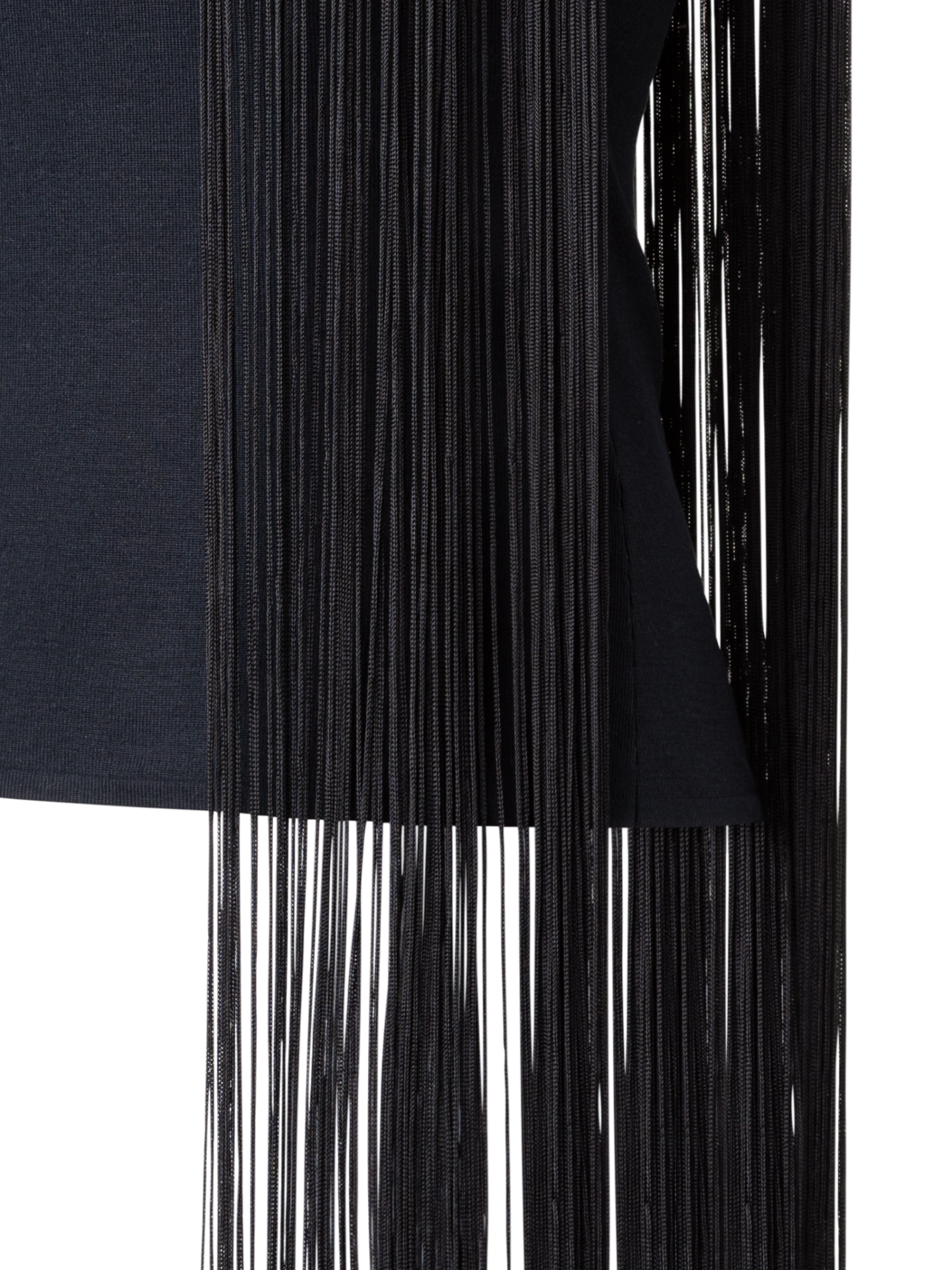 Designer Seiden-Lurex-Top mit langen Fransen - Schwarz