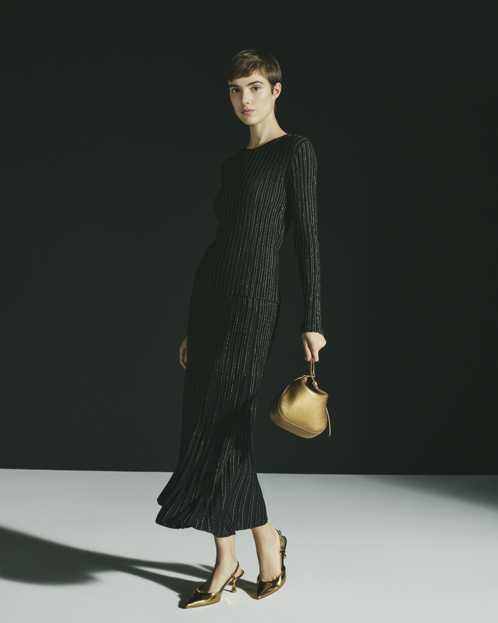 Designer Woll-Seiden-Pullover mit Lurex-Streifen - Schwarz - Bunt - Gold 