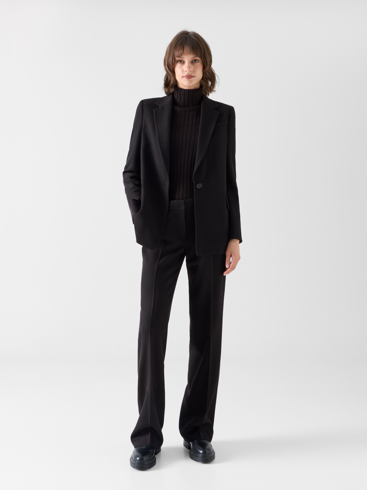 Designer Boyfriend-Blazer aus Woll-Tricotine - Braun 