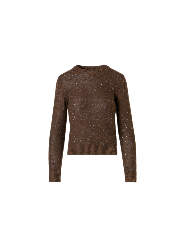 Designer Strickpullover aus Leinen-Baumwolle mit Mikropailletten - Braun