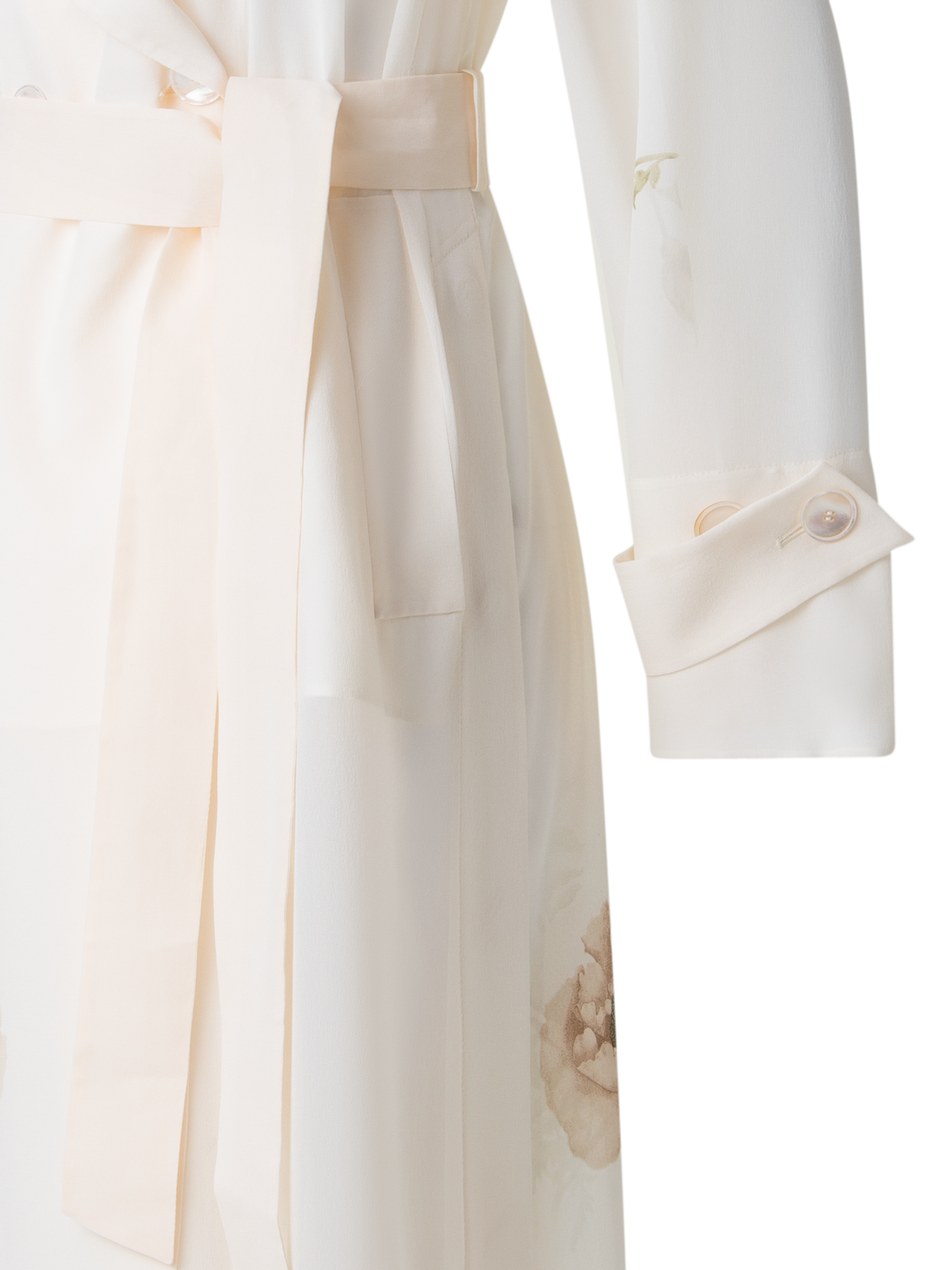 Designer Trenchcoat aus Seide mit Anemone Druck - Bunt - Ecru - Weiss