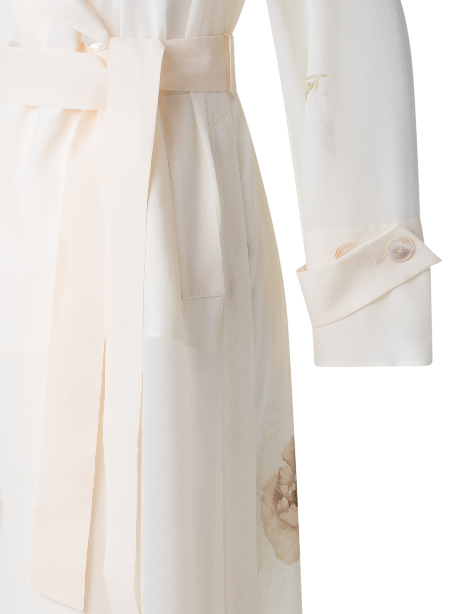 Designer Trenchcoat aus Seide mit Anemone Druck - Bunt - Ecru - Weiss