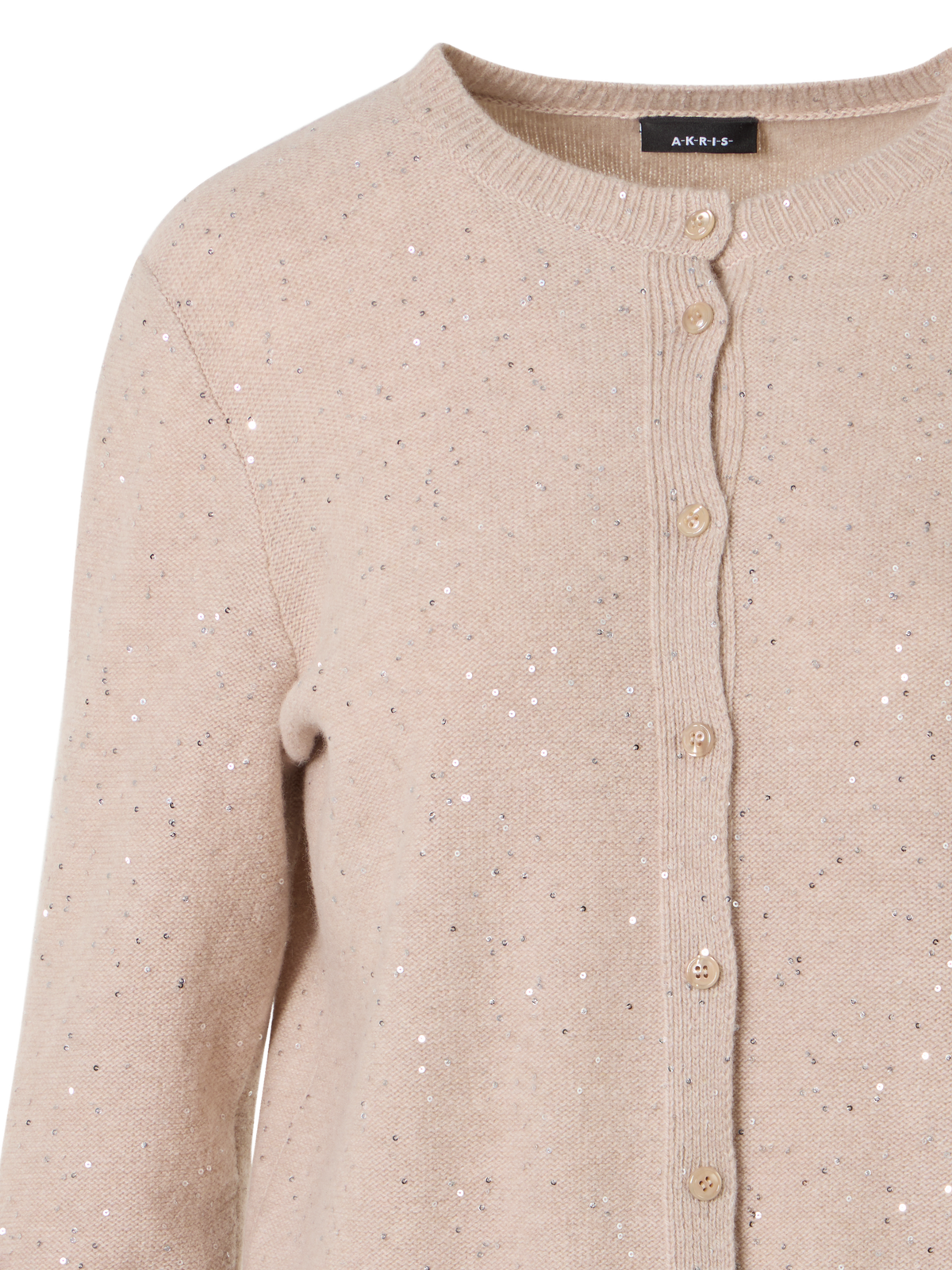 Designer Langärmelige Strickjacke aus Woll-Kaschmir - Beige