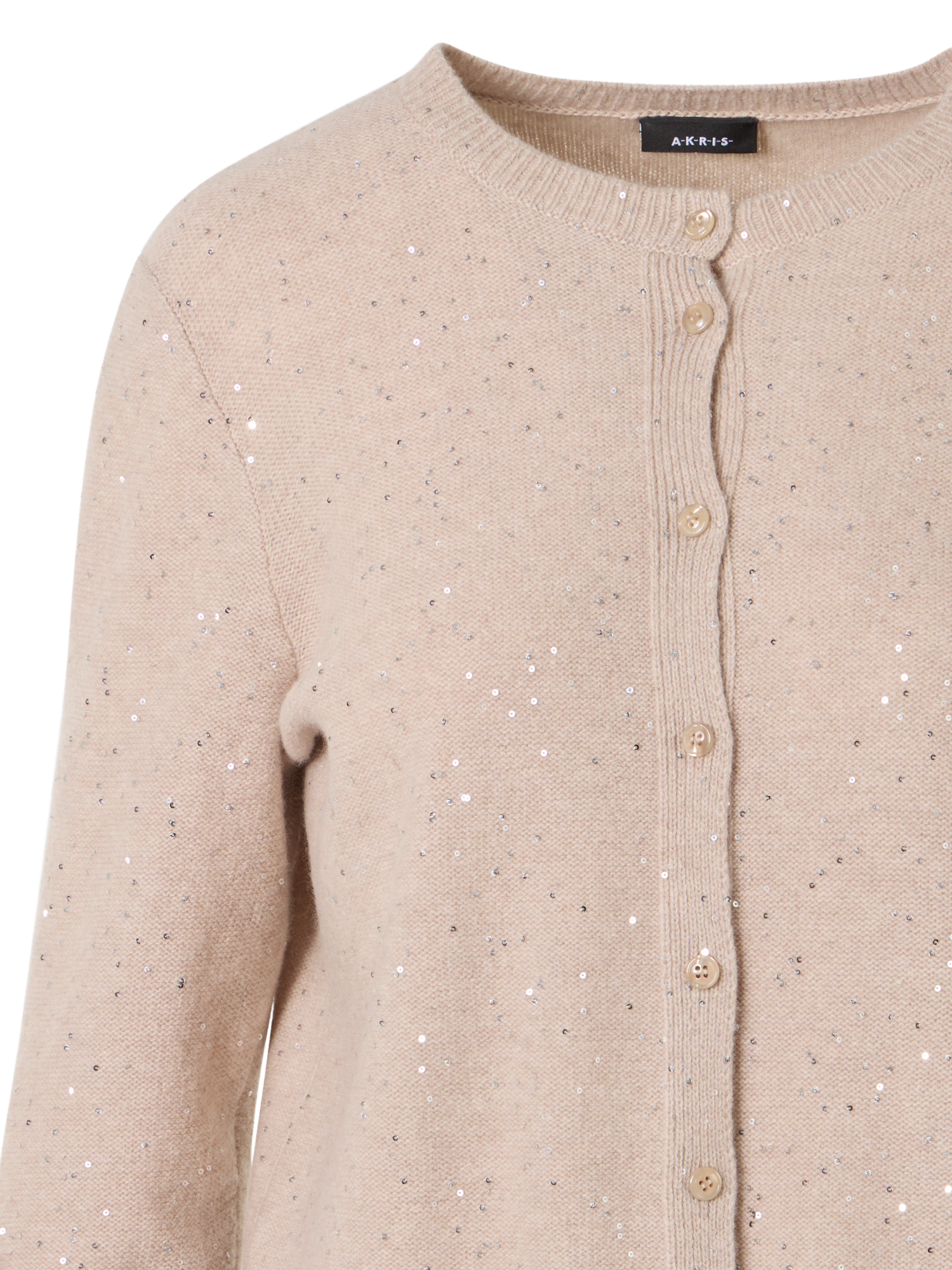 Designer Langärmelige Strickjacke aus Woll-Kaschmir - Beige