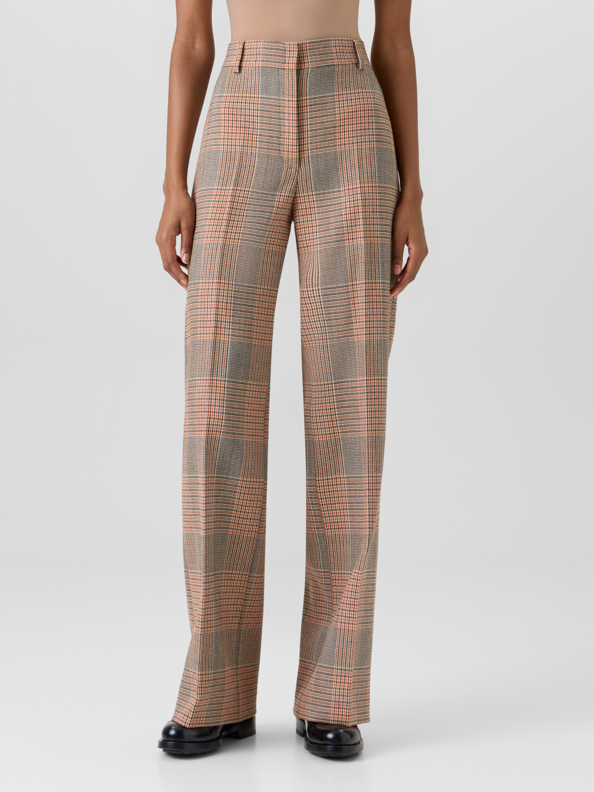 Designer Chiaro Wide-Leg Hose aus Glencheck auf schwerem Woll-Twill - Bunt #editorial