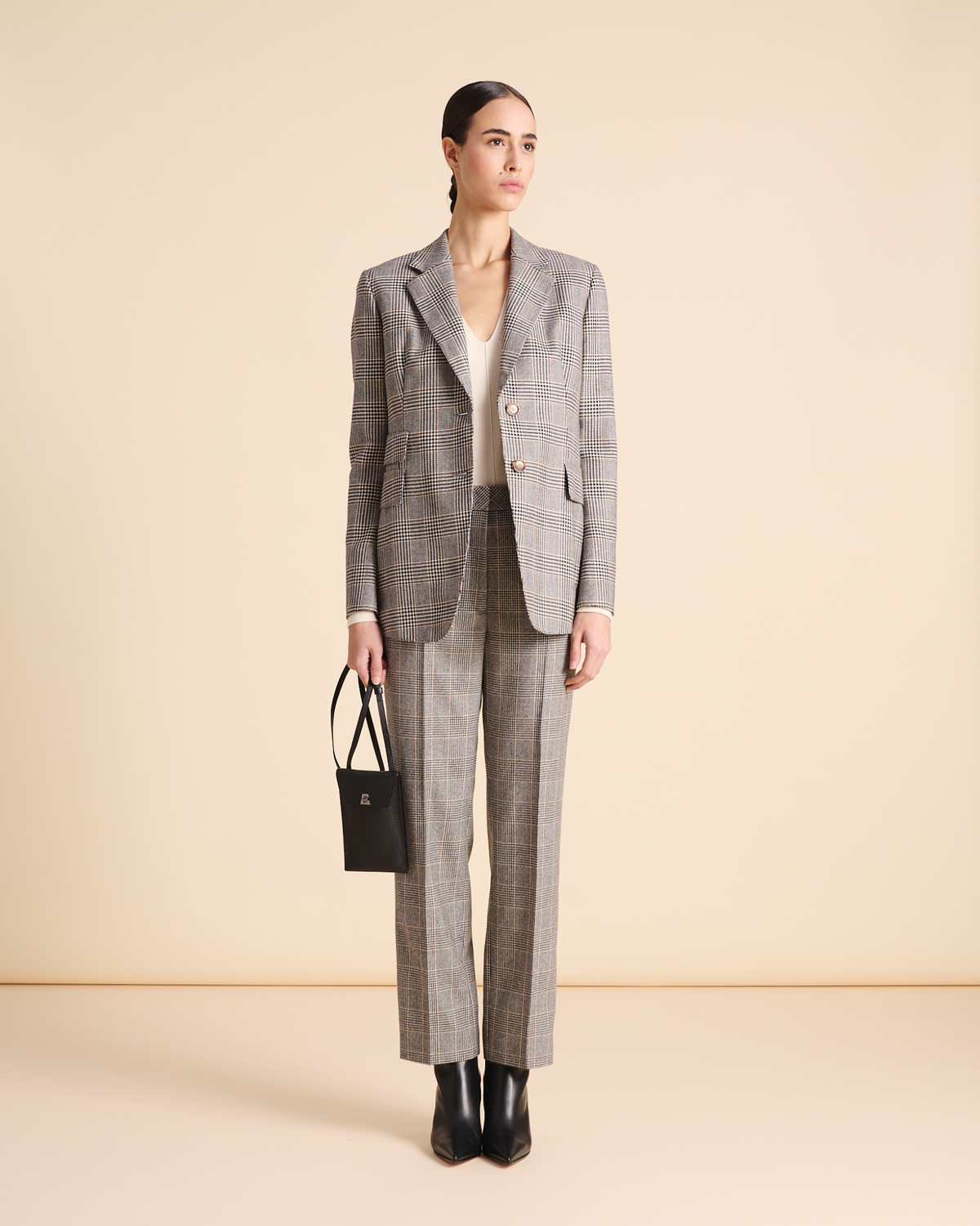 Designer Langer Prince of Wales Blazer aus Kaschmir - Schwarz - Bunt #editorial