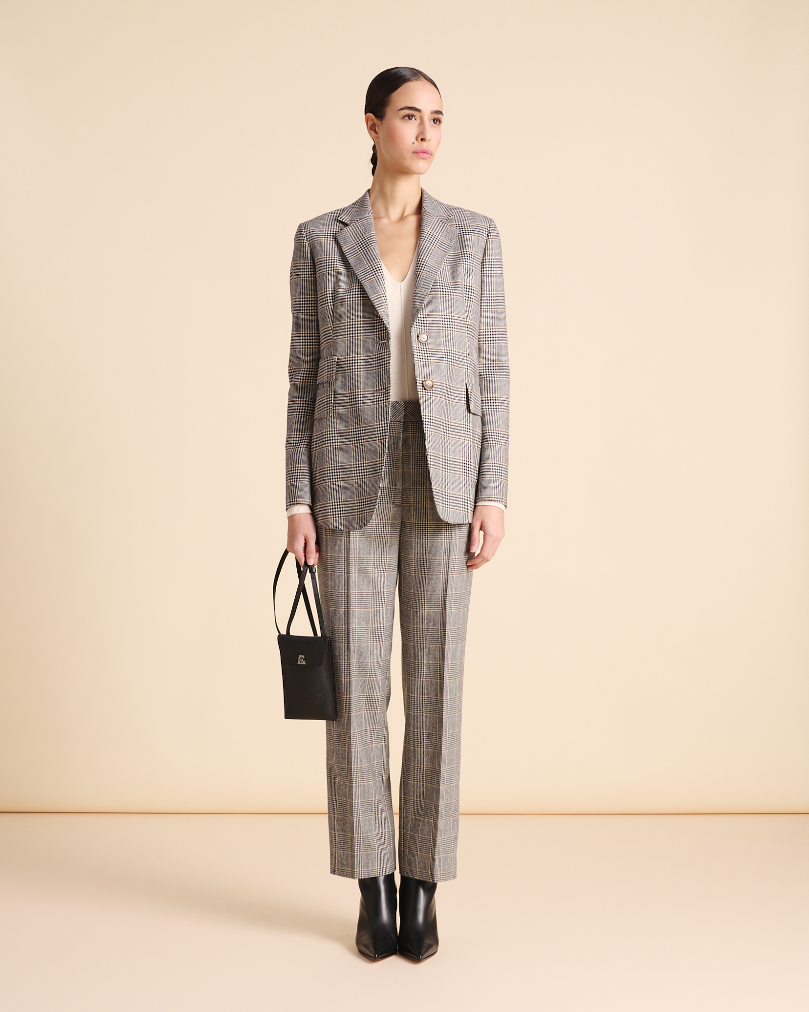 Designer Langer Prince of Wales Blazer aus Kaschmir - Schwarz - Bunt 