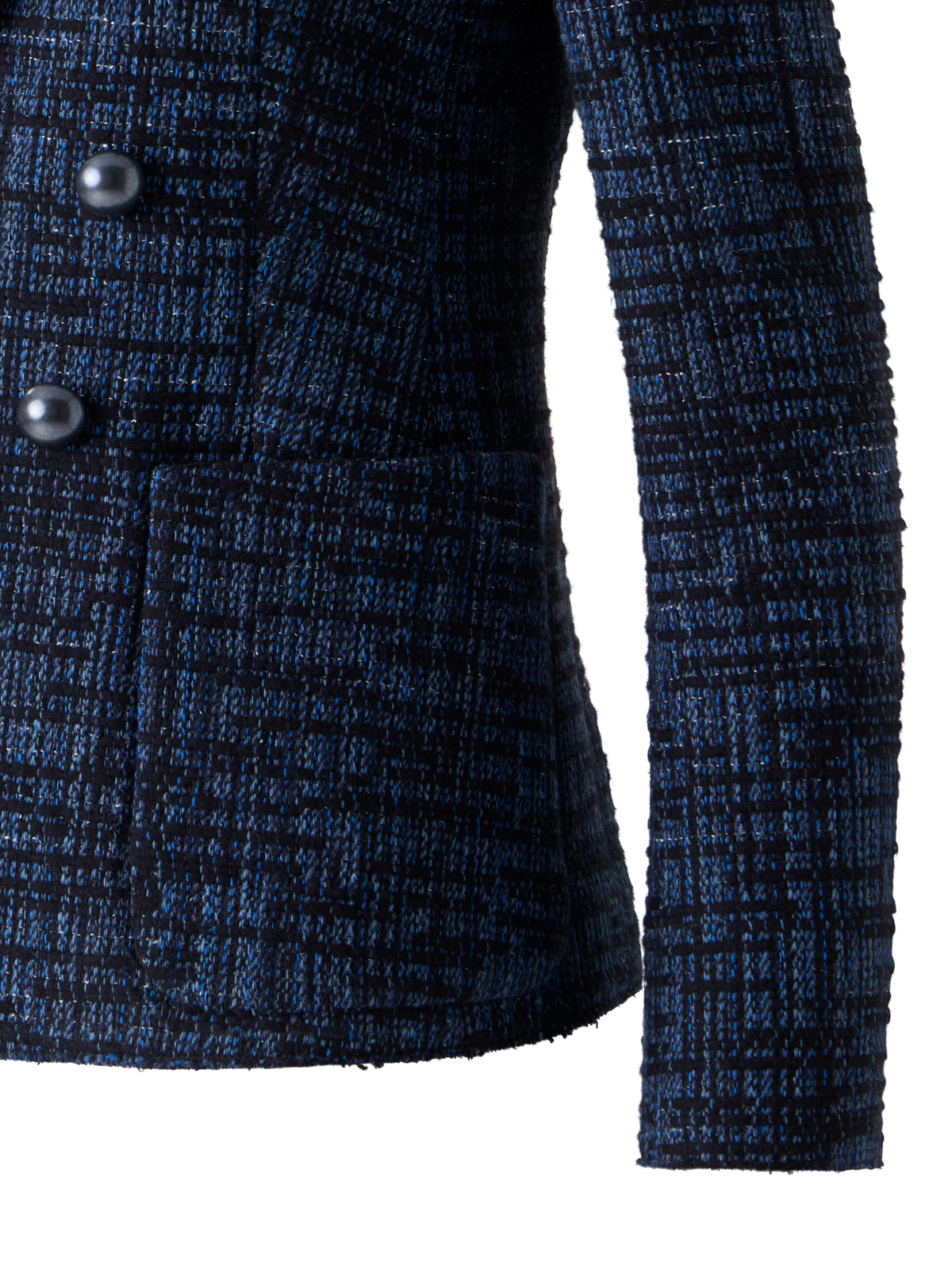 Designer Gestreifter Tweed-Blazer aus roher Baumwolle - Blau