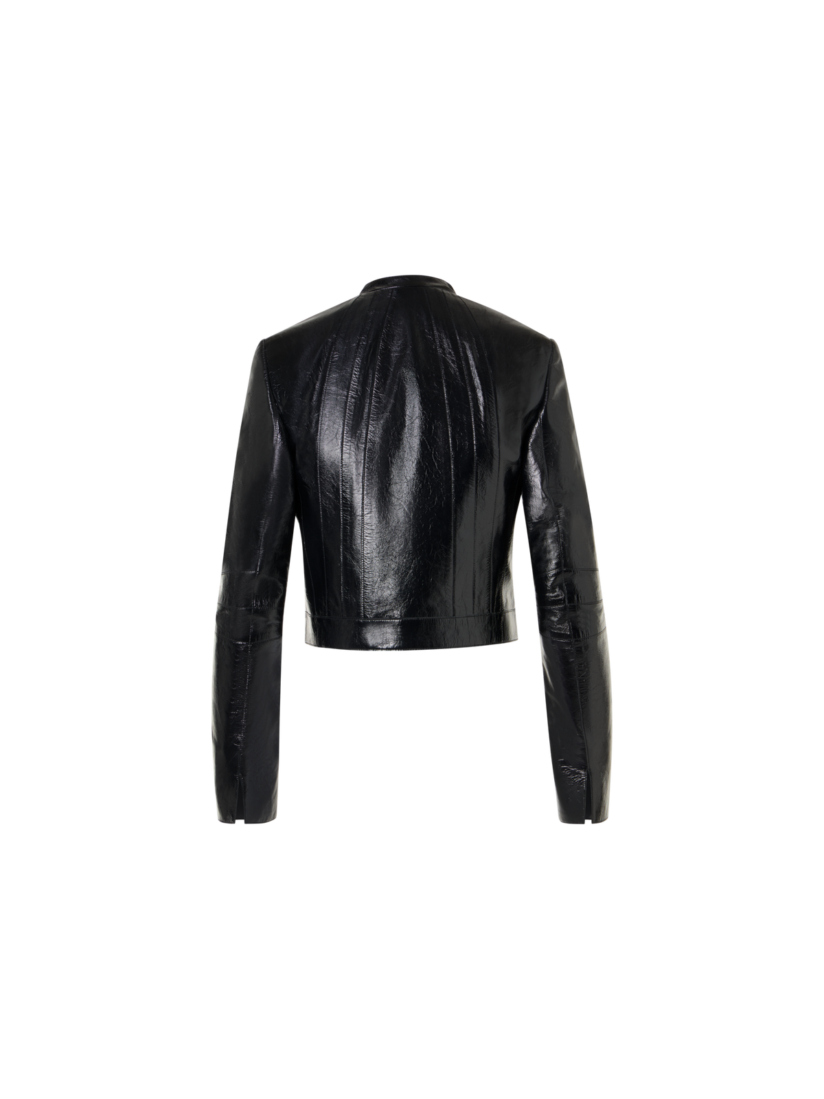 Designer Kurze taillierte Jacke aus lackiertem Nappaleder - Schwarz