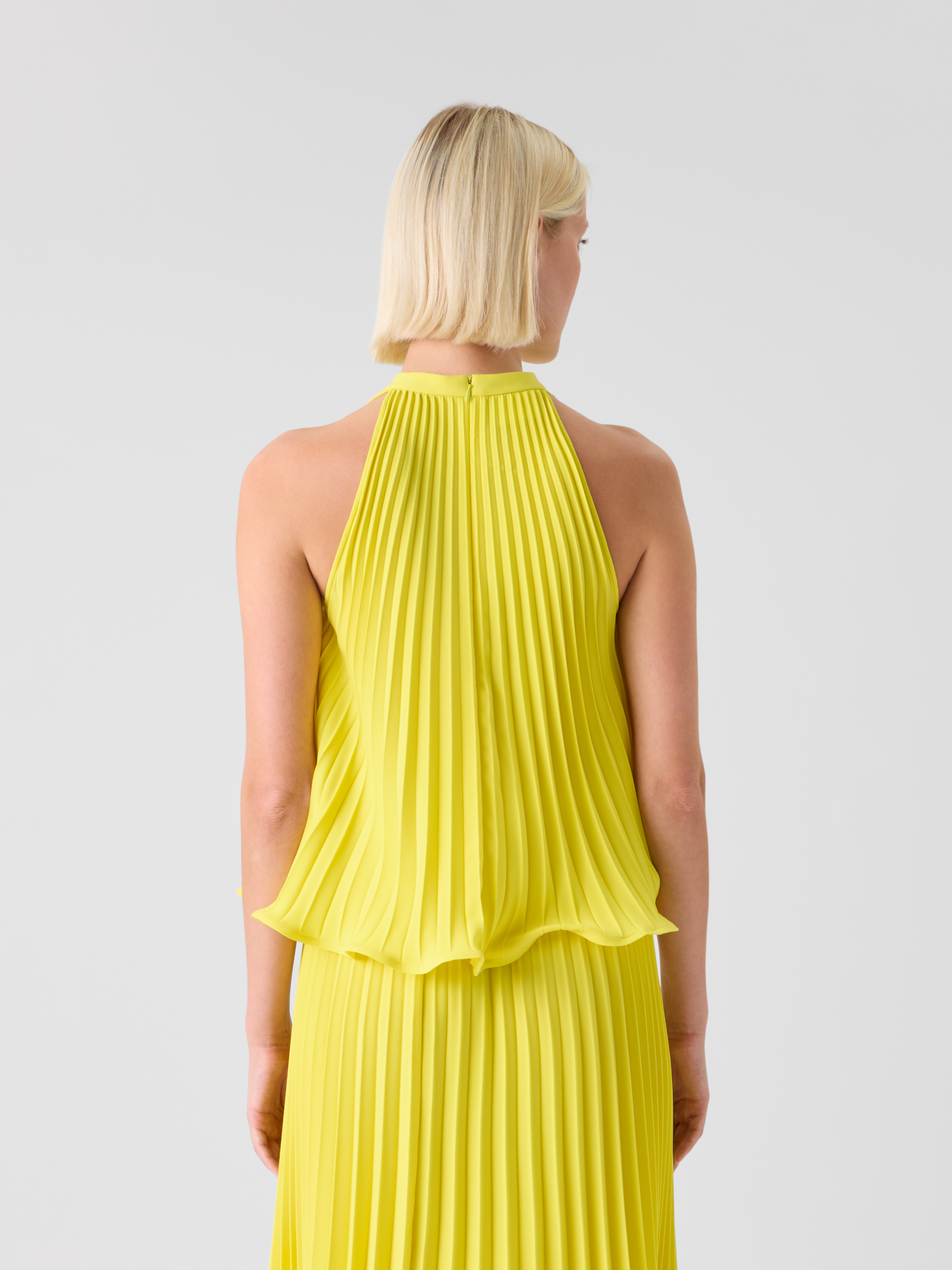 Designer Plissiertes Neckholder-Top aus Crêpe - Gelb 