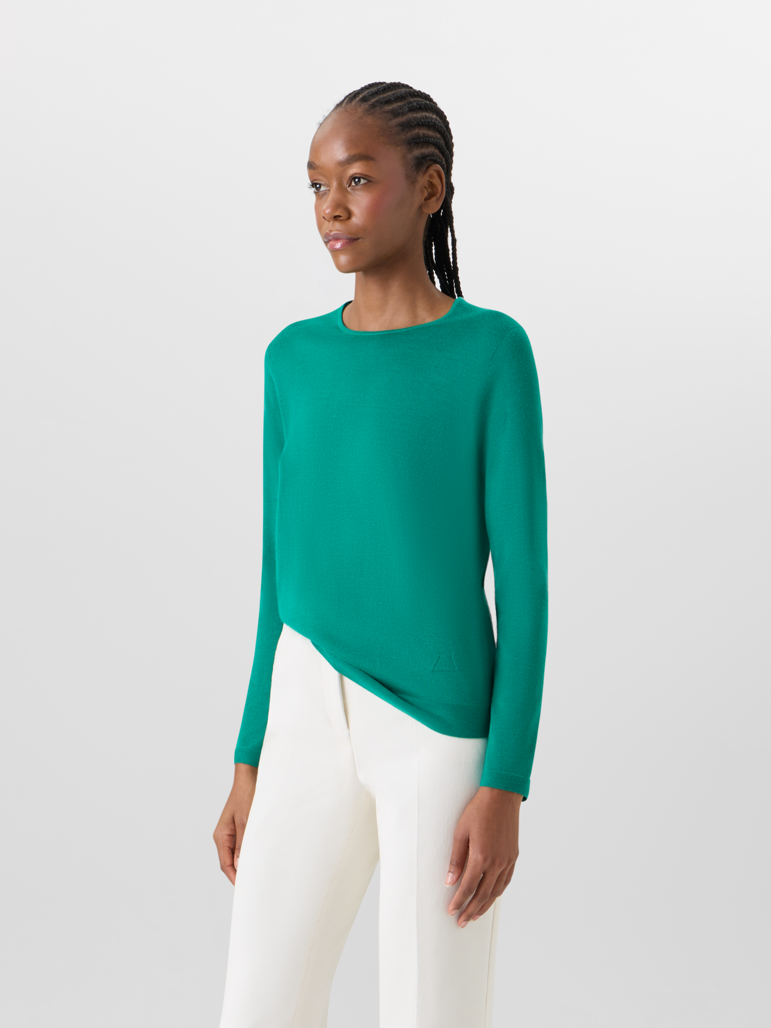 Designer Langärmeliger Strickpullover aus Kaschmir-Seide - Grün 