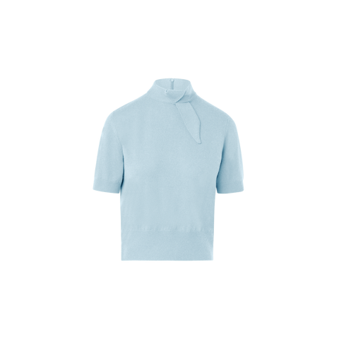 Short Sleeve Cashmere Sweater with Knot Detail