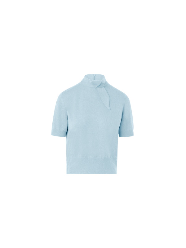 Designer Kurzärmeliger Kaschmirpullover mit Knotendetail - Blau