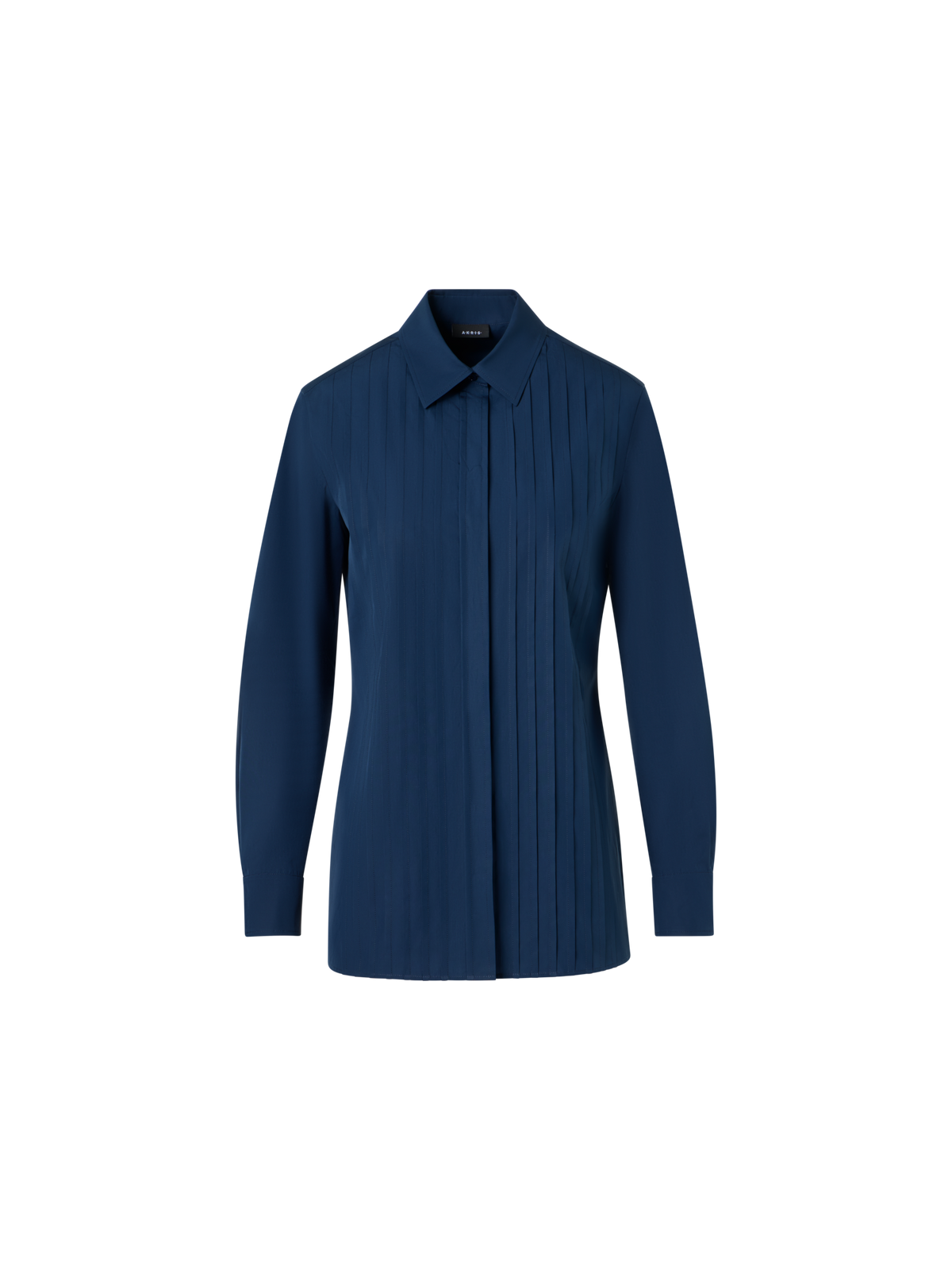 Designer Bluse aus Baumwollpopeline mit plissierter Vorderseite - Blau