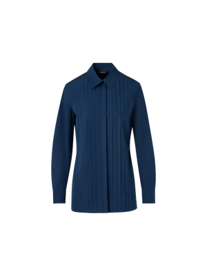 Designer Bluse aus Baumwollpopeline mit plissierter Vorderseite - Blau