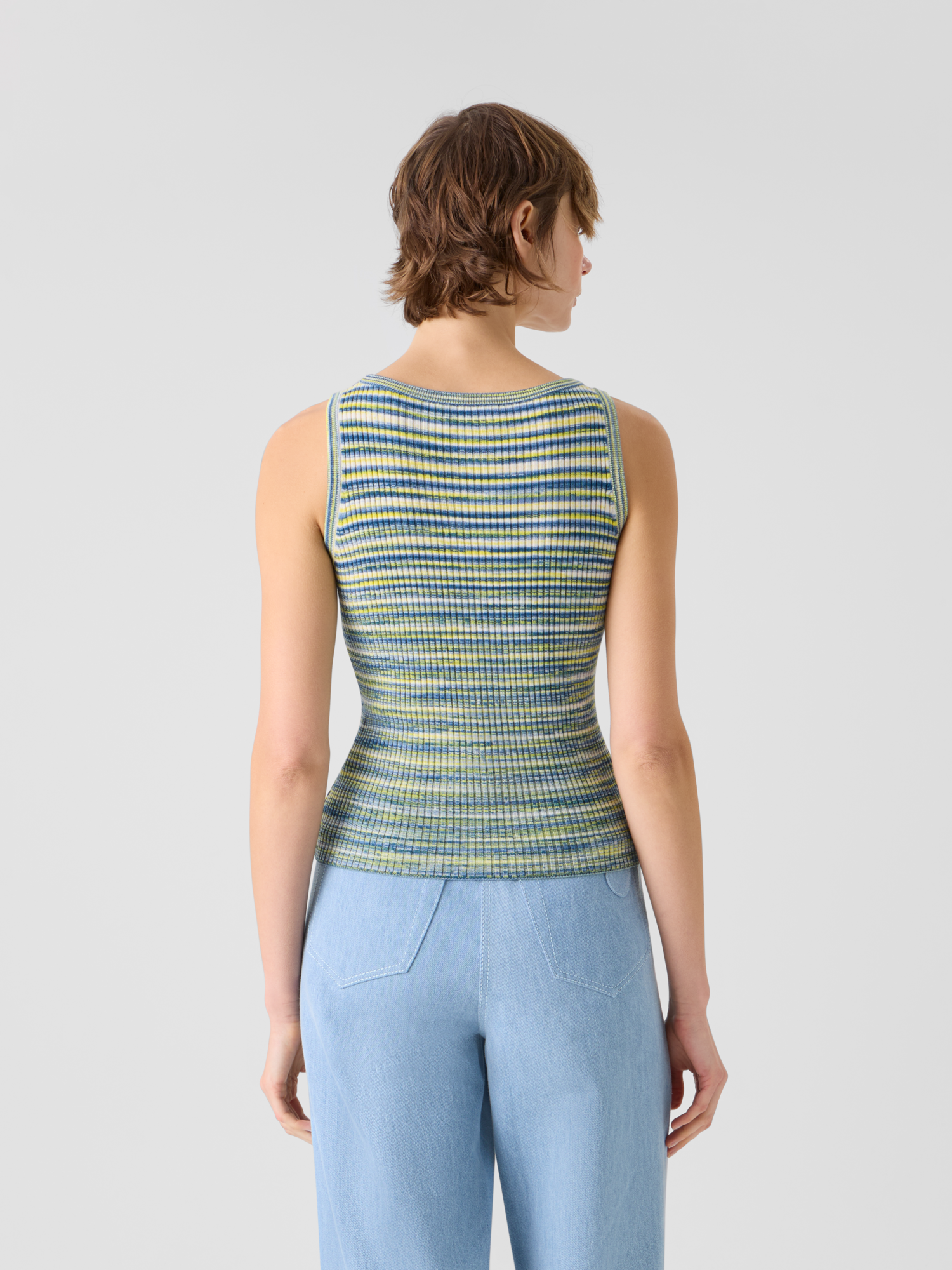 Designer Tailliertes Space-Dye-Merinowolle-Rippstrick-Top mit Rundhalsausschnitt - Bunt 
