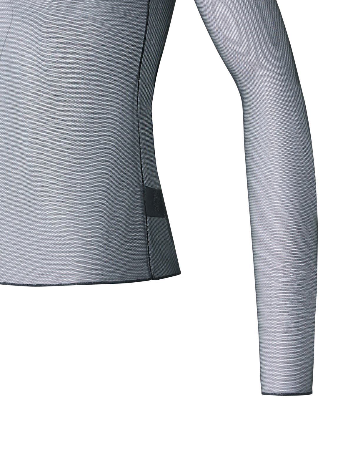 Designer Transparentes Stretch-Tüll-Top mit Stehkragen - Schwarz