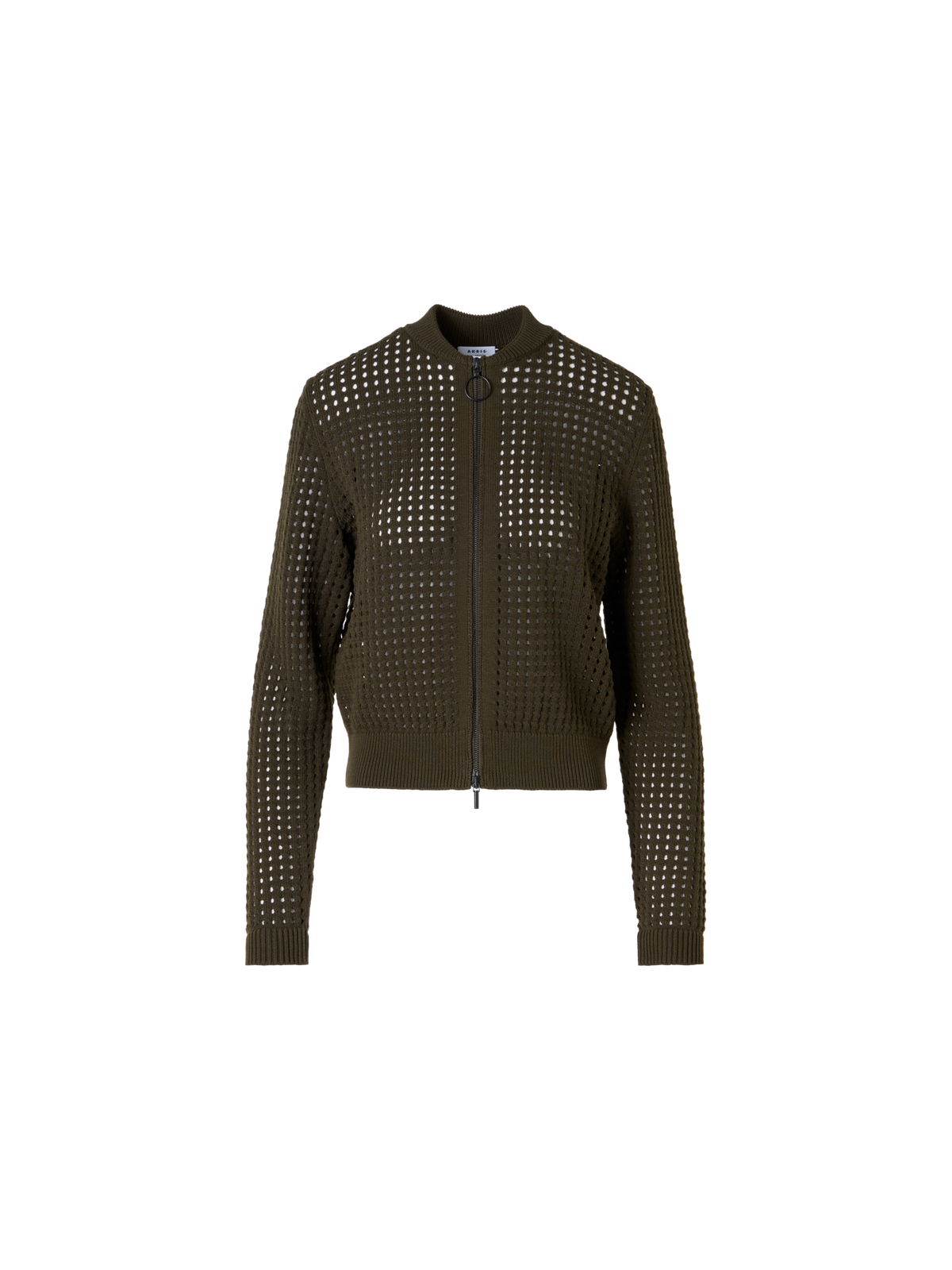 Designer Langärmelige Strickjacke aus grobem Baumwoll-Mesh - Grün