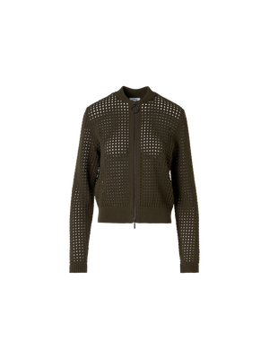 Designer Langärmelige Strickjacke aus grobem Baumwoll-Mesh - Grün
