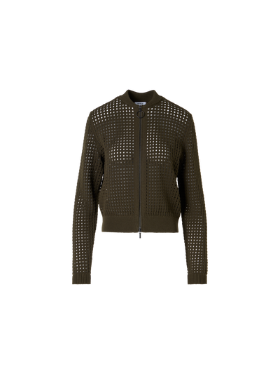 Designer Langärmelige Strickjacke aus grobem Baumwoll-Mesh - Grün