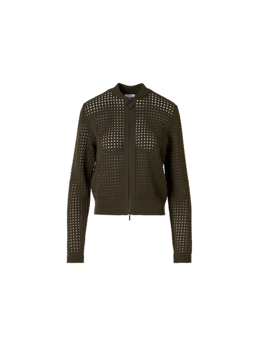 Designer Langärmelige Strickjacke aus grobem Baumwoll-Mesh - Grün
