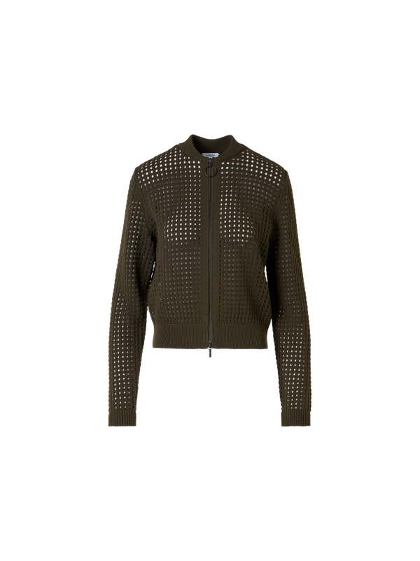 Designer Langärmelige Strickjacke aus grobem Baumwoll-Mesh - Grün