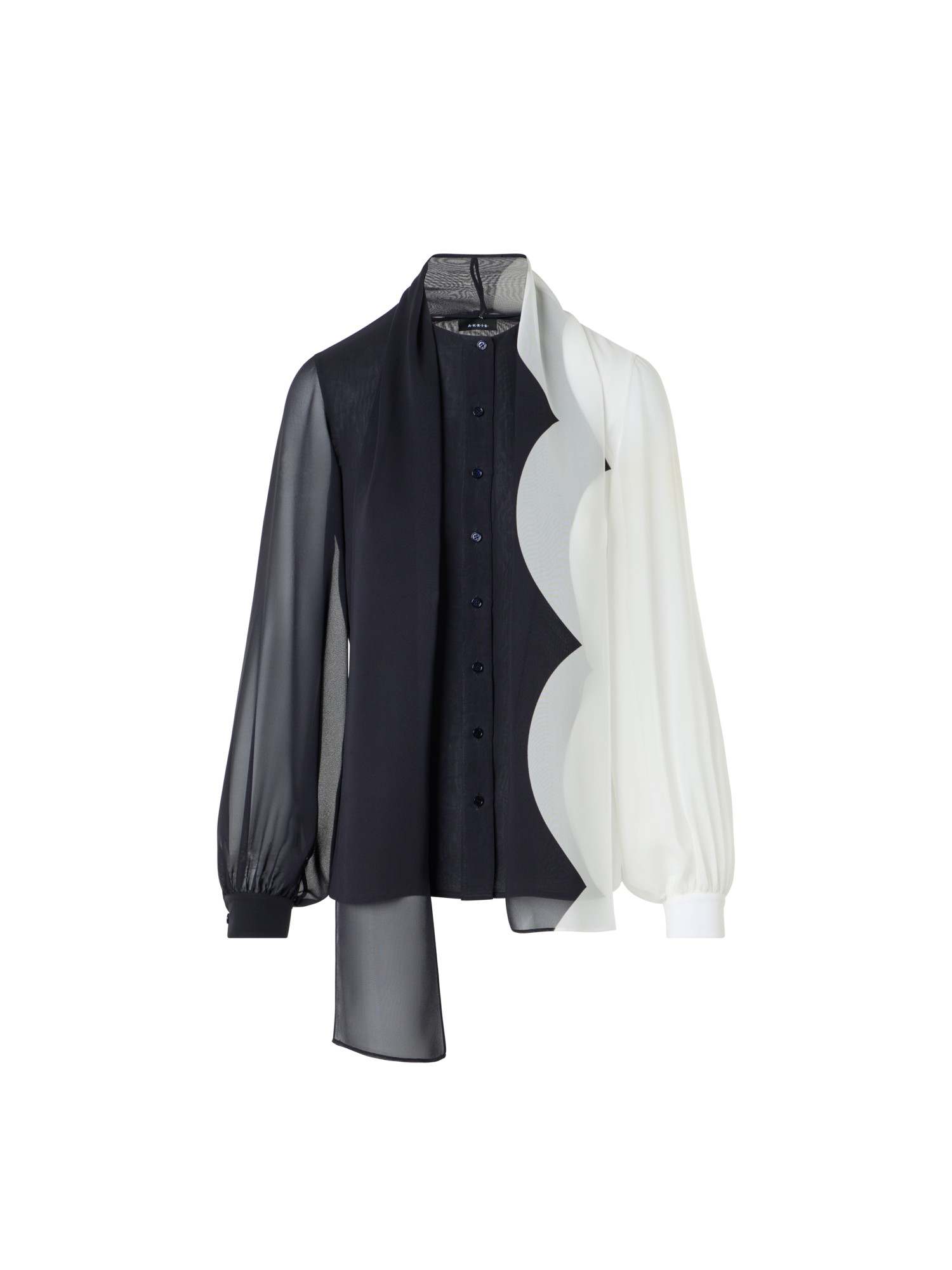 Designer Seidenbluse mit Volumenärmeln - Bunt