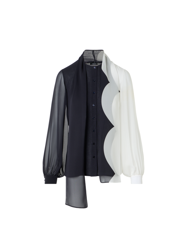 Designer Seidenbluse mit Volumenärmeln - Bunt