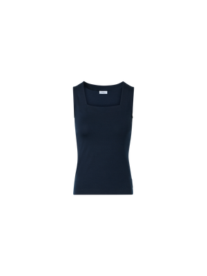 Designer Tailliertes Modal-Stretch-Top mit Karree-Ausschnitt - Dunkelblau - Blau