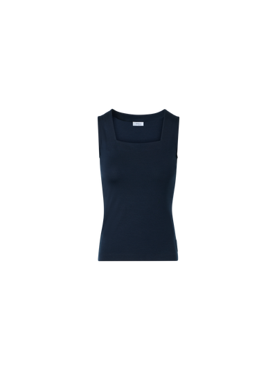 Designer Tailliertes Modal-Stretch-Top mit Karree-Ausschnitt - Dunkelblau - Blau