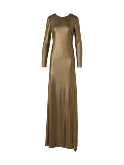 Designer Robe aus Lamé-Jersey mit offenem Rücken und Knoten - Gold