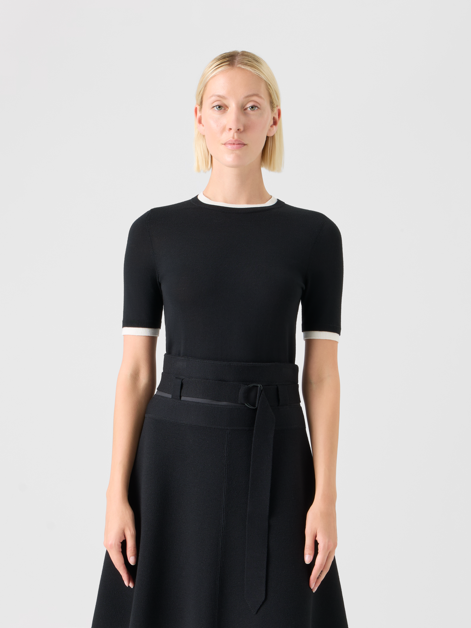 Designer Mehrlagiger Trompe-l’œil-Wollpullover - Schwarz - Ecru 