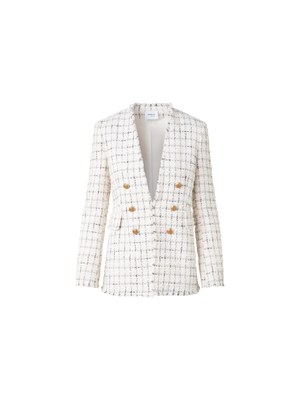 Designer Langer Blazer in Chunky Tweed - Ecru - Weiss