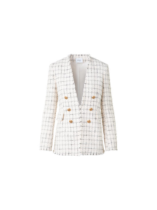 Designer Langer Blazer in Chunky Tweed - Ecru - Weiss
