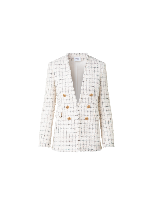 Designer Langer Blazer in Chunky Tweed - Ecru - Weiss