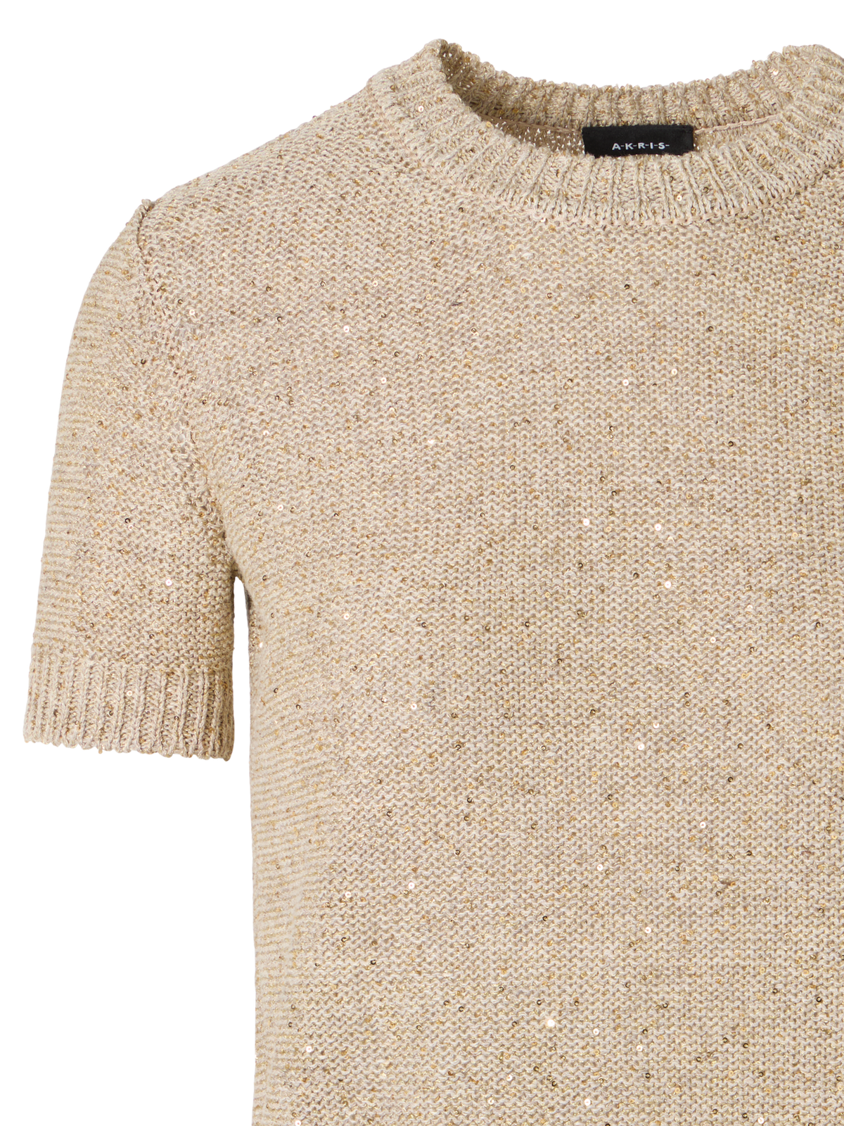 Designer Kurzärmeliger Strickpullover - Beige