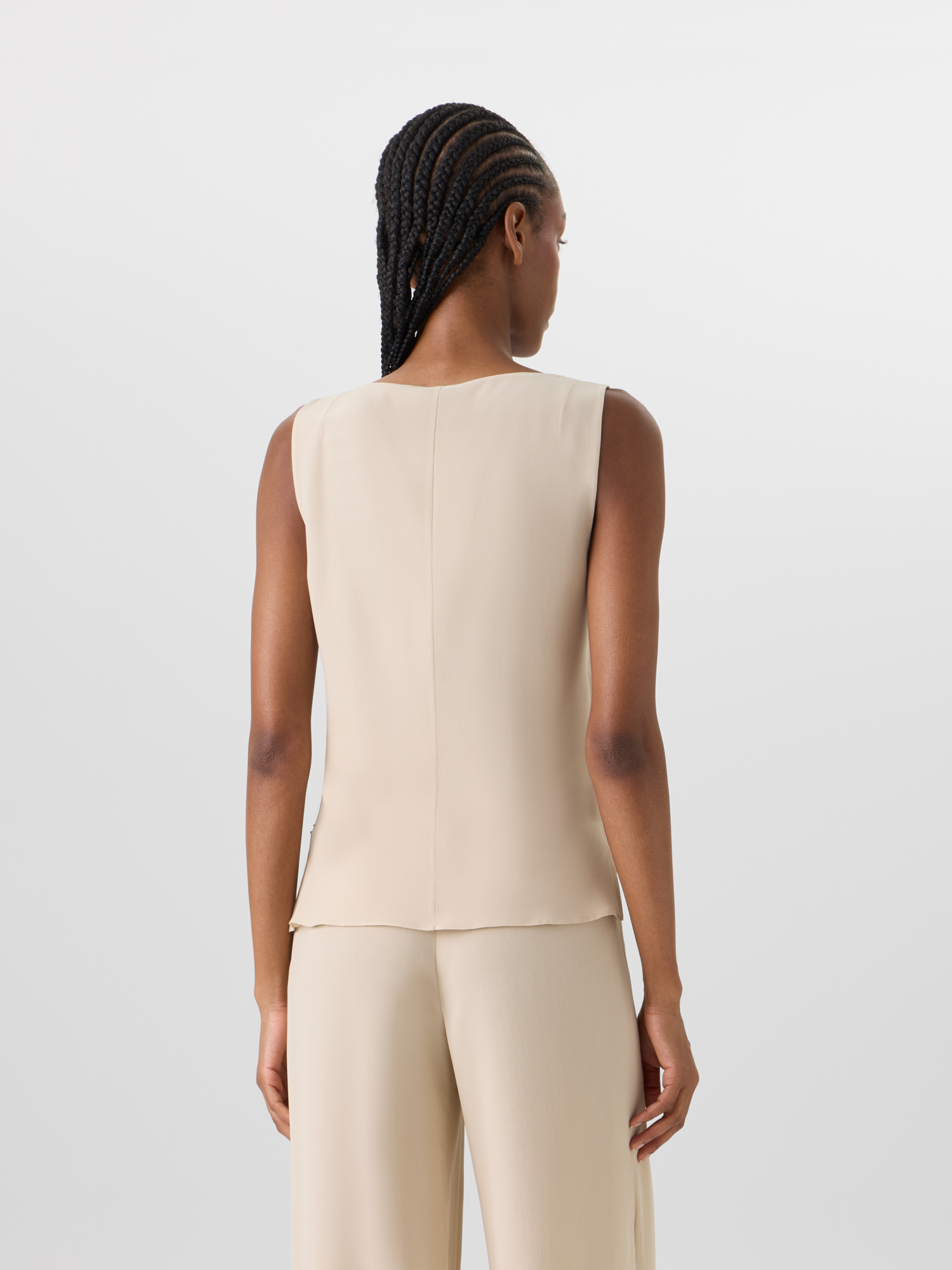 Designer Ärmelloses Top aus Seidengeorgette - Beige 