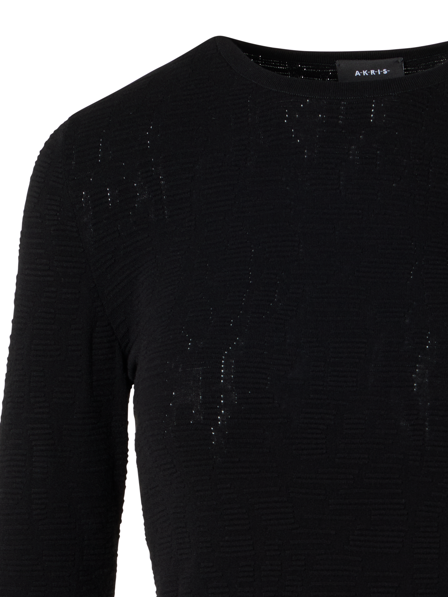 Designer Langärmeliger Strickpullover aus tonalem Dance Movement Jacquard - Schwarz