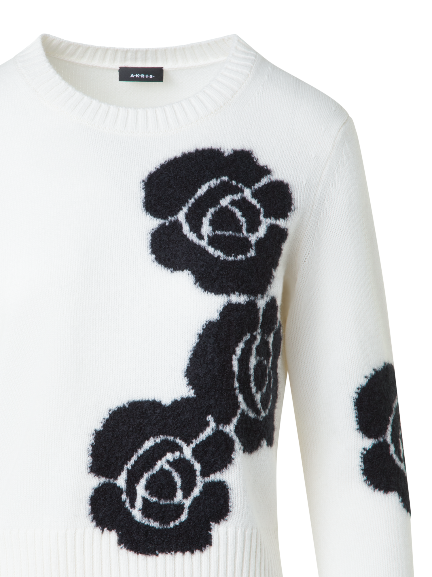 Designer Kurzer Kaschmirpullover mit Anemone Intarsie - Bunt - Ecru - Weiss